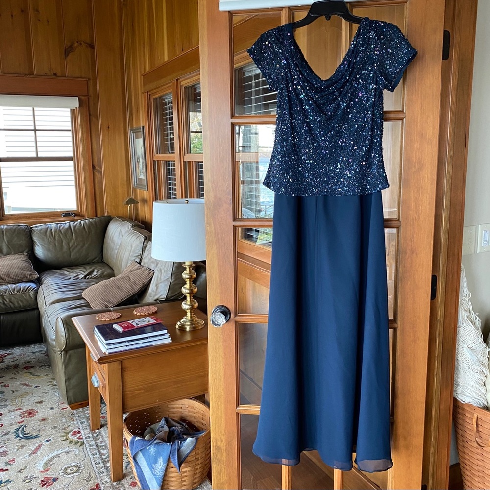 JKARA Navy Full Length Formal Dress